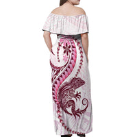 Pink Maori Tuatara Off Shoulder Maxi Dress Luxury Pastel Pattern