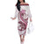 Pink Maori Tuatara Off The Shoulder Long Sleeve Dress Luxury Pastel Pattern