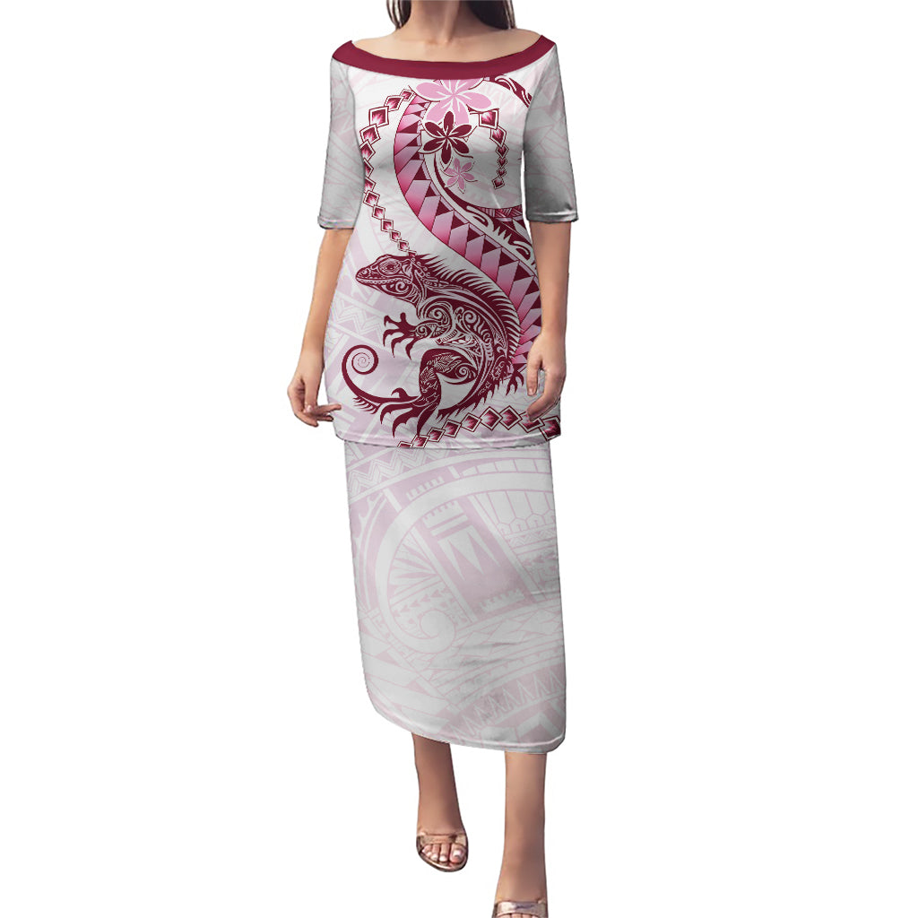 Pink Maori Tuatara Puletasi Luxury Pastel Pattern