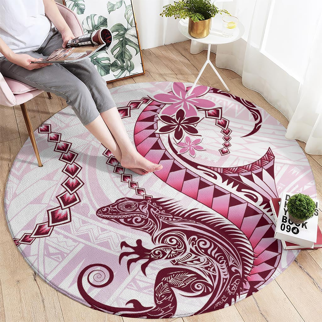 Pink Maori Tuatara Round Carpet Luxury Pastel Pattern LT01 - Polynesian Pride