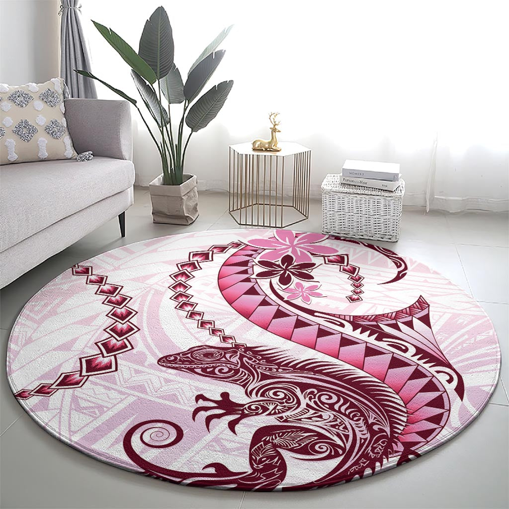 Pink Maori Tuatara Round Carpet Luxury Pastel Pattern LT01 - Polynesian Pride