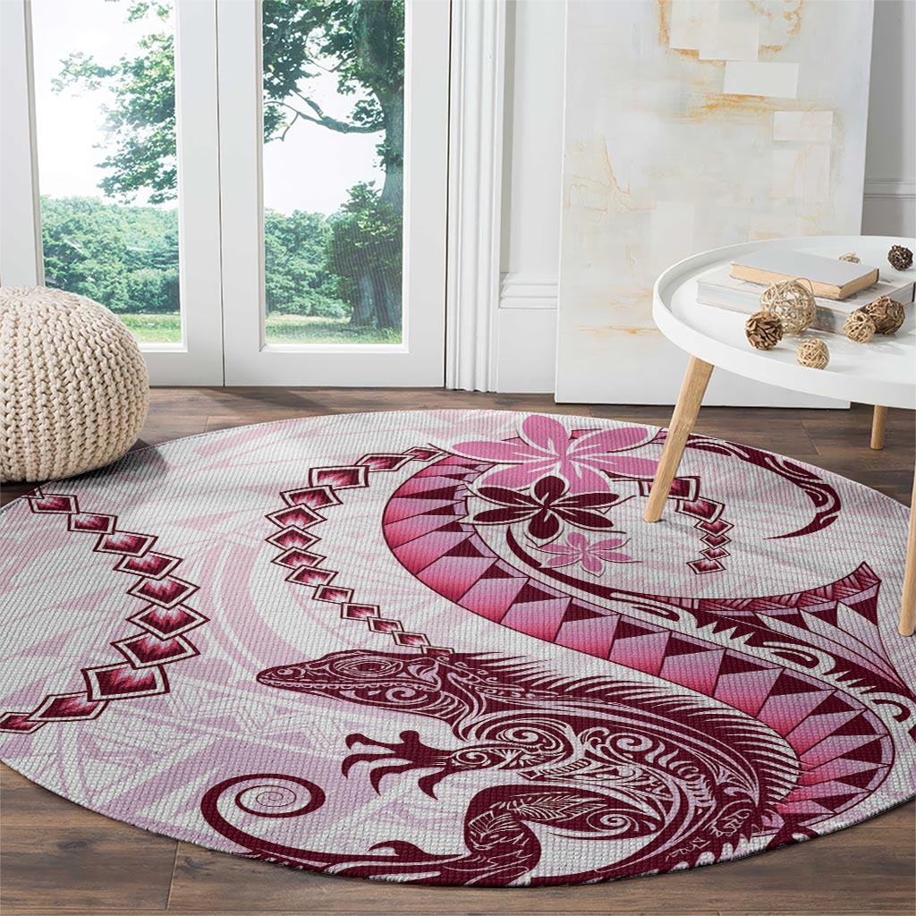 Pink Maori Tuatara Round Carpet Luxury Pastel Pattern LT01 - Polynesian Pride