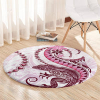 Pink Maori Tuatara Round Carpet Luxury Pastel Pattern LT01 - Polynesian Pride