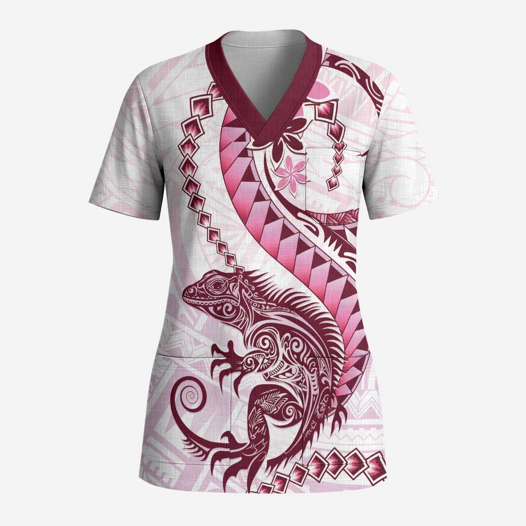 Pink Maori Tuatara Scrub Top Luxury Pastel Pattern LT01 Adult Pink - Polynesian Pride