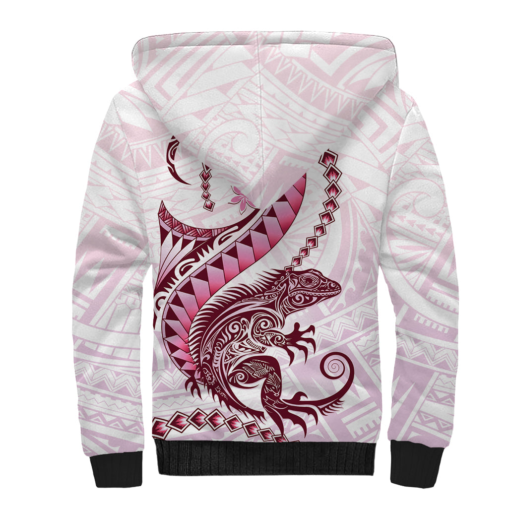 Pink Maori Tuatara Sherpa Hoodie Luxury Pastel Pattern