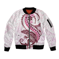 Pink Maori Tuatara Sleeve Zip Bomber Jacket Luxury Pastel Pattern