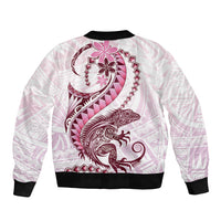 Pink Maori Tuatara Sleeve Zip Bomber Jacket Luxury Pastel Pattern