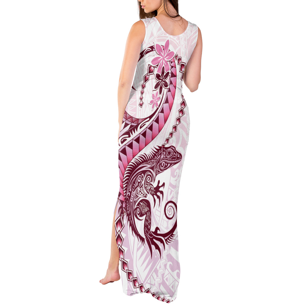 Pink Maori Tuatara Tank Maxi Dress Luxury Pastel Pattern