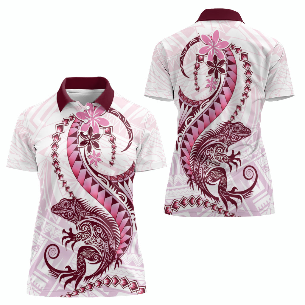 Pink Maori Tuatara Women Polo Shirt Luxury Pastel Pattern