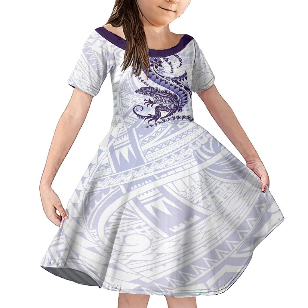 Purple Maori Tuatara Kid Short Sleeve Dress Luxury Pastel Pattern