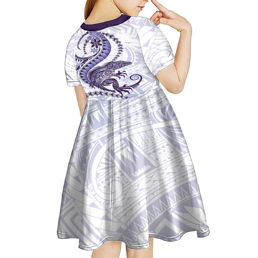Purple Maori Tuatara Kid Short Sleeve Dress Luxury Pastel Pattern