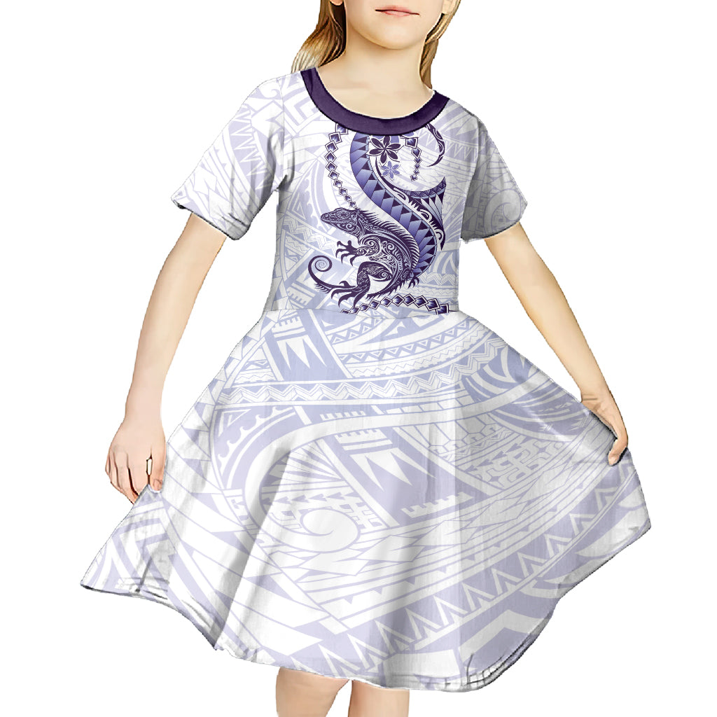 Purple Maori Tuatara Kid Short Sleeve Dress Luxury Pastel Pattern