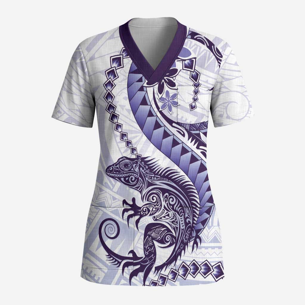 Purple Maori Tuatara Scrub Top Luxury Pastel Pattern LT01 Adult Purple - Polynesian Pride