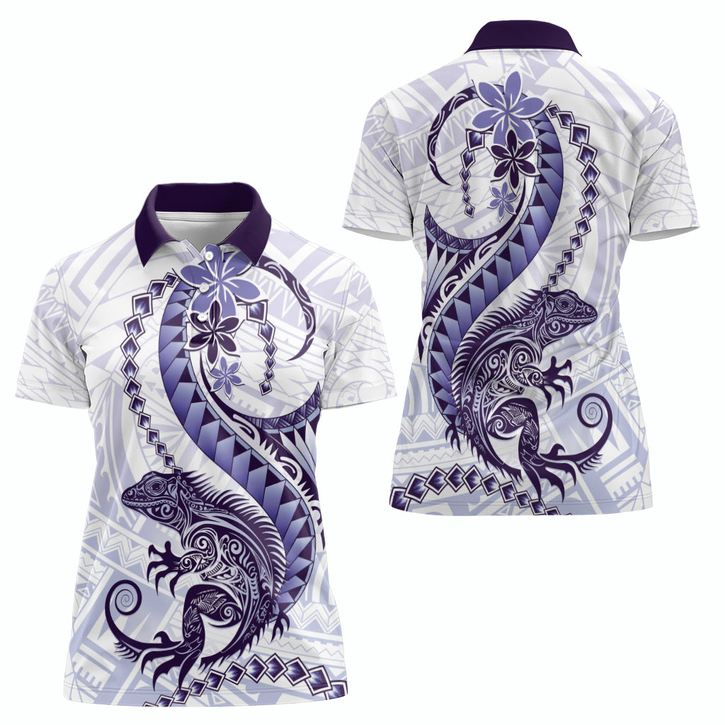 Purple Maori Tuatara Women Polo Shirt Luxury Pastel Pattern