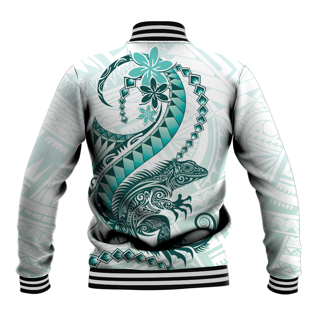 Teal Maori Tuatara Baseball Jacket Luxury Pastel Pattern