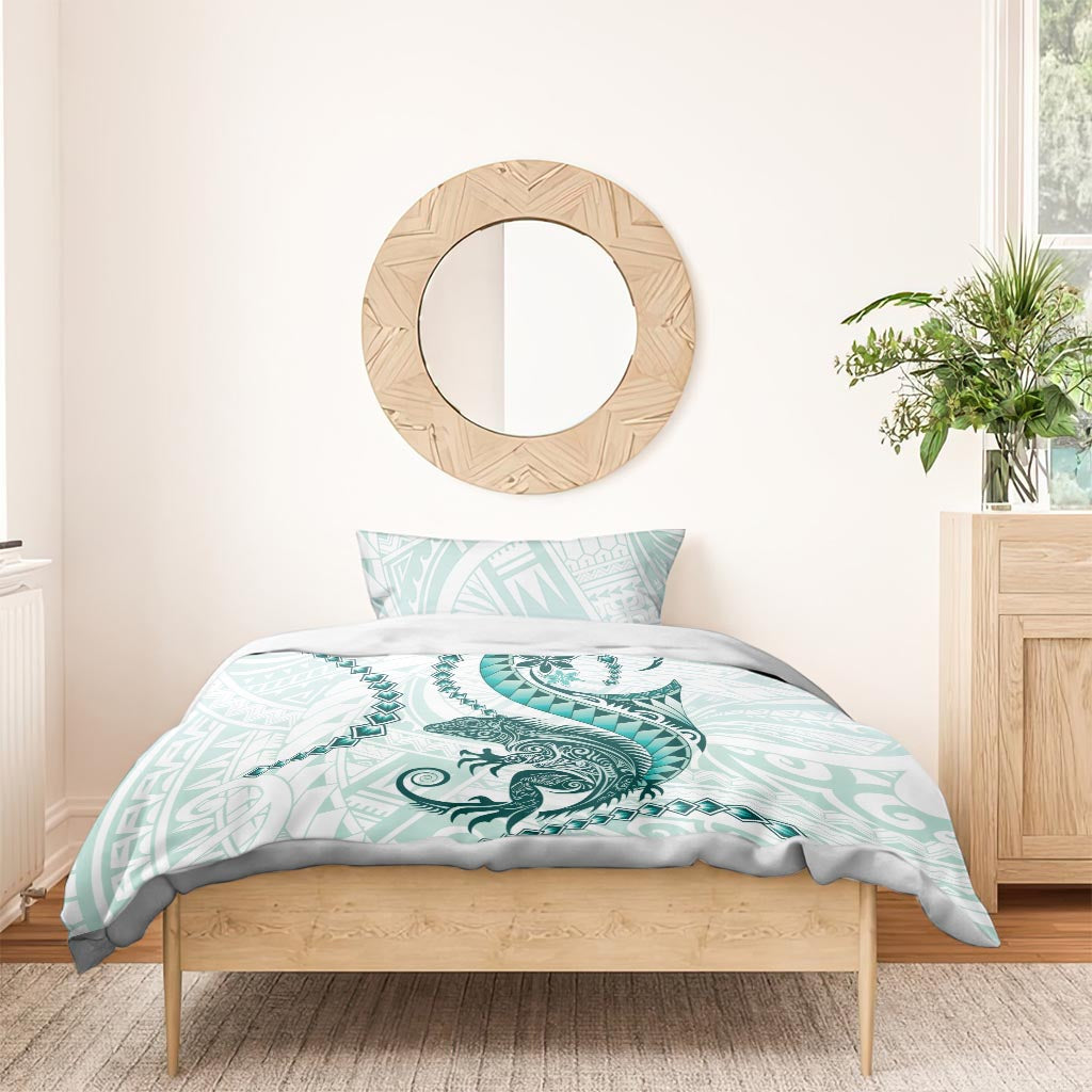 Teal Maori Tuatara Bedding Set Luxury Pastel Pattern LT01 - Polynesian Pride
