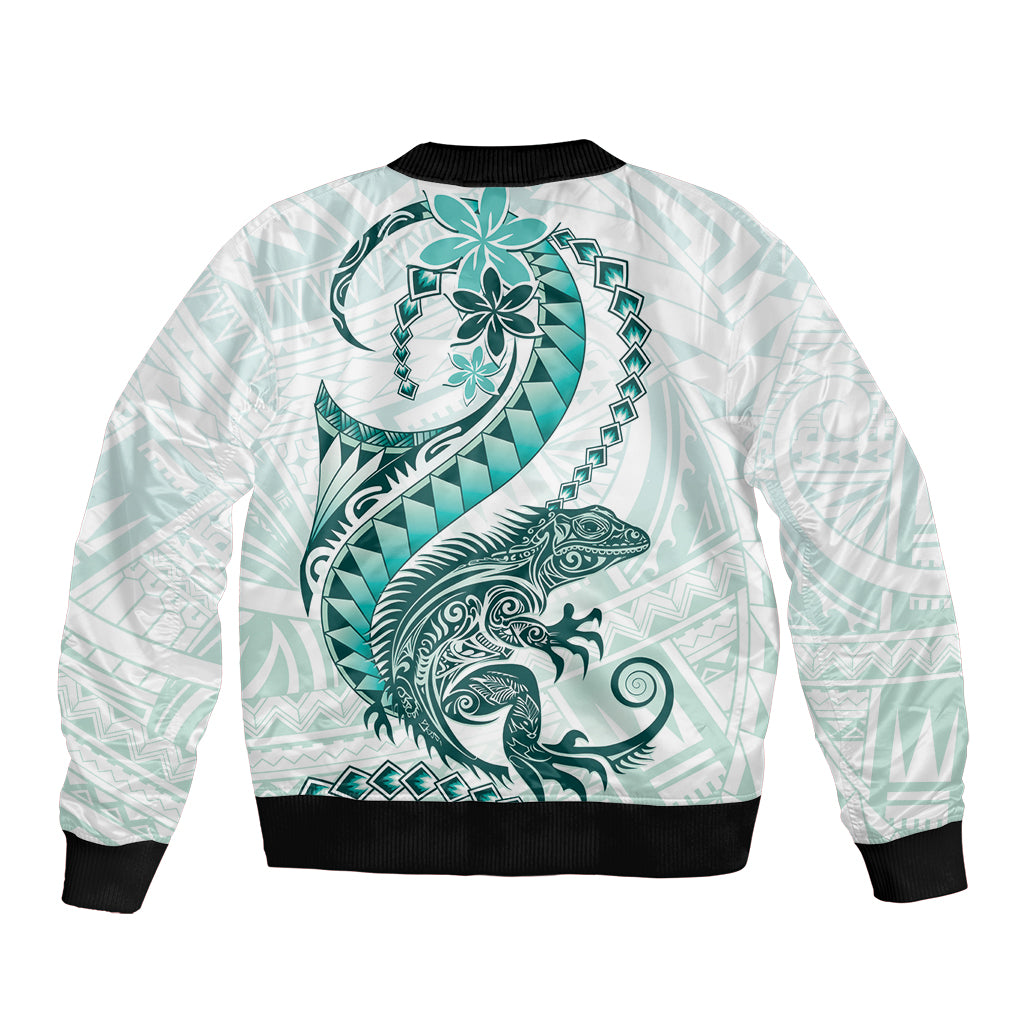 Teal Maori Tuatara Bomber Jacket Luxury Pastel Pattern