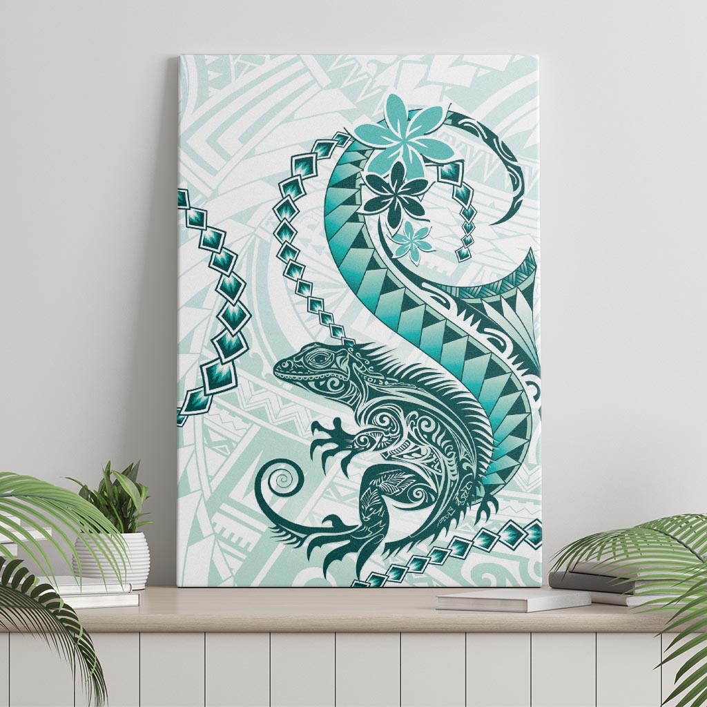 Teal Maori Tuatara Canvas Wall Art Luxury Pastel Pattern
