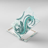 Teal Maori Tuatara Canvas Wall Art Luxury Pastel Pattern