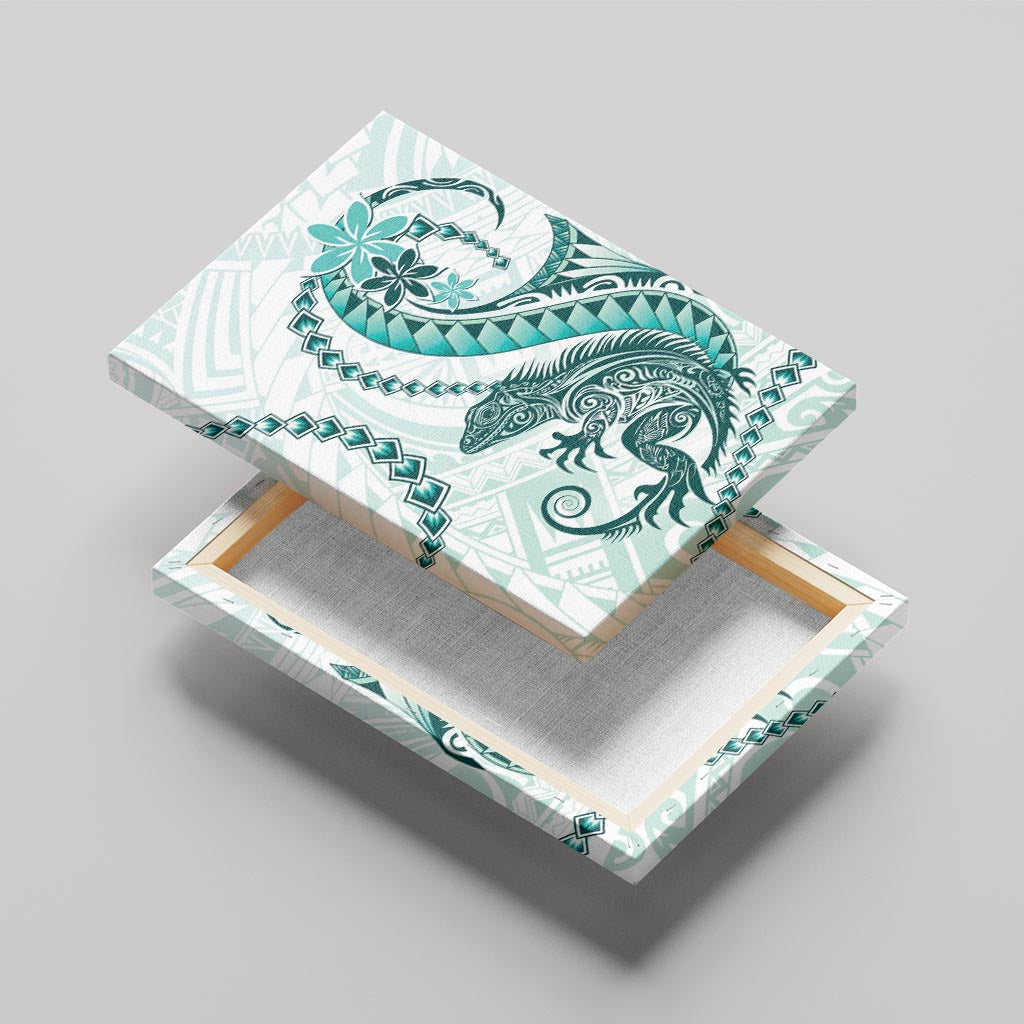Teal Maori Tuatara Canvas Wall Art Luxury Pastel Pattern