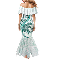Teal Maori Tuatara Family Matching Mermaid Dress and Hawaiian Shirt Luxury Pastel Pattern