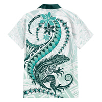 Teal Maori Tuatara Family Matching Off The Shoulder Long Sleeve Dress and Hawaiian Shirt Luxury Pastel Pattern