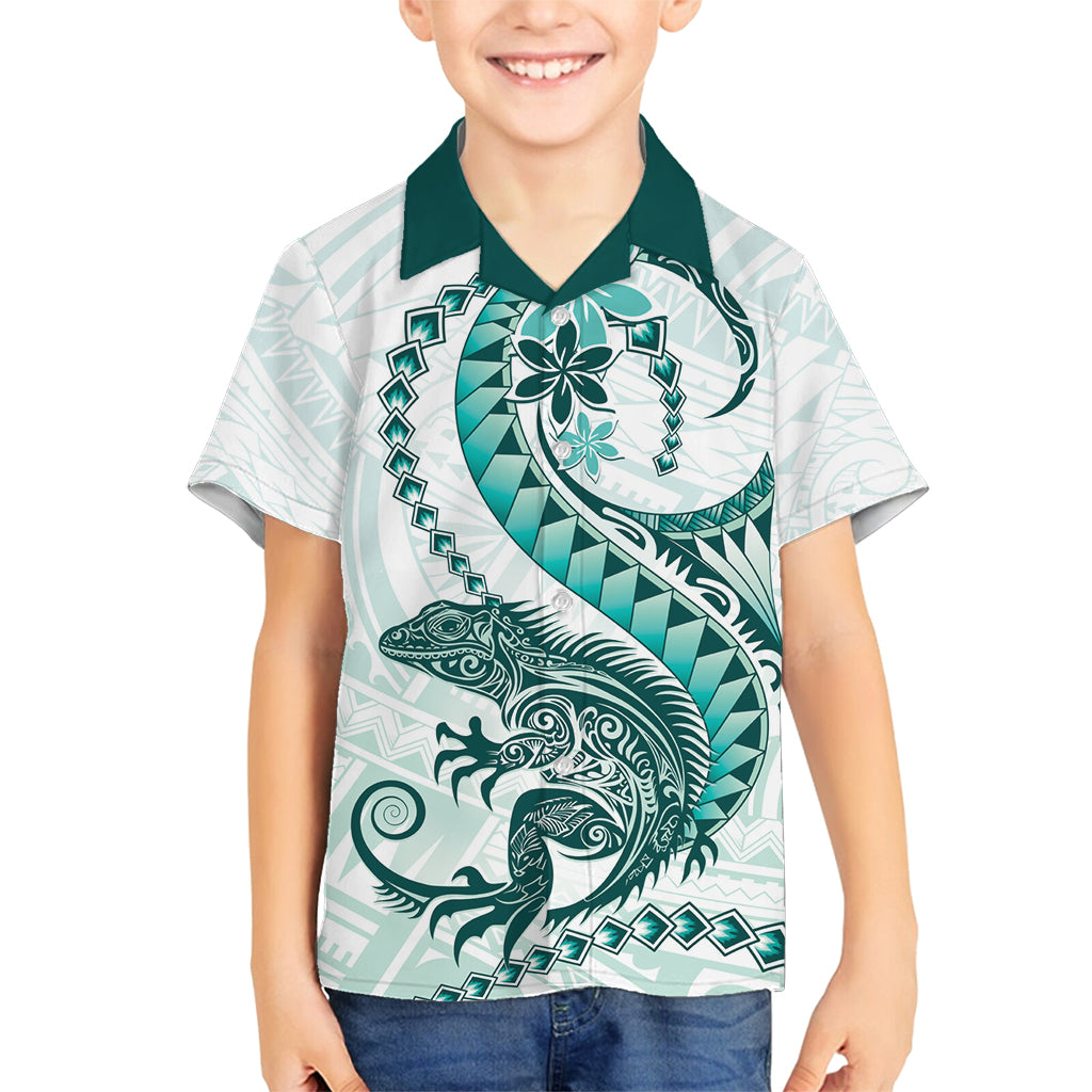 Teal Maori Tuatara Family Matching Tank Maxi Dress and Hawaiian Shirt Luxury Pastel Pattern