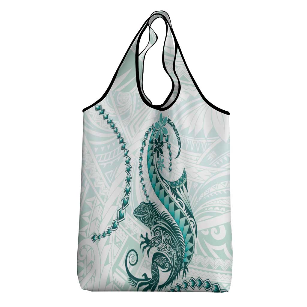 Teal Maori Tuatara Grocery Bag Luxury Pastel Pattern LT01 - Polynesian Pride