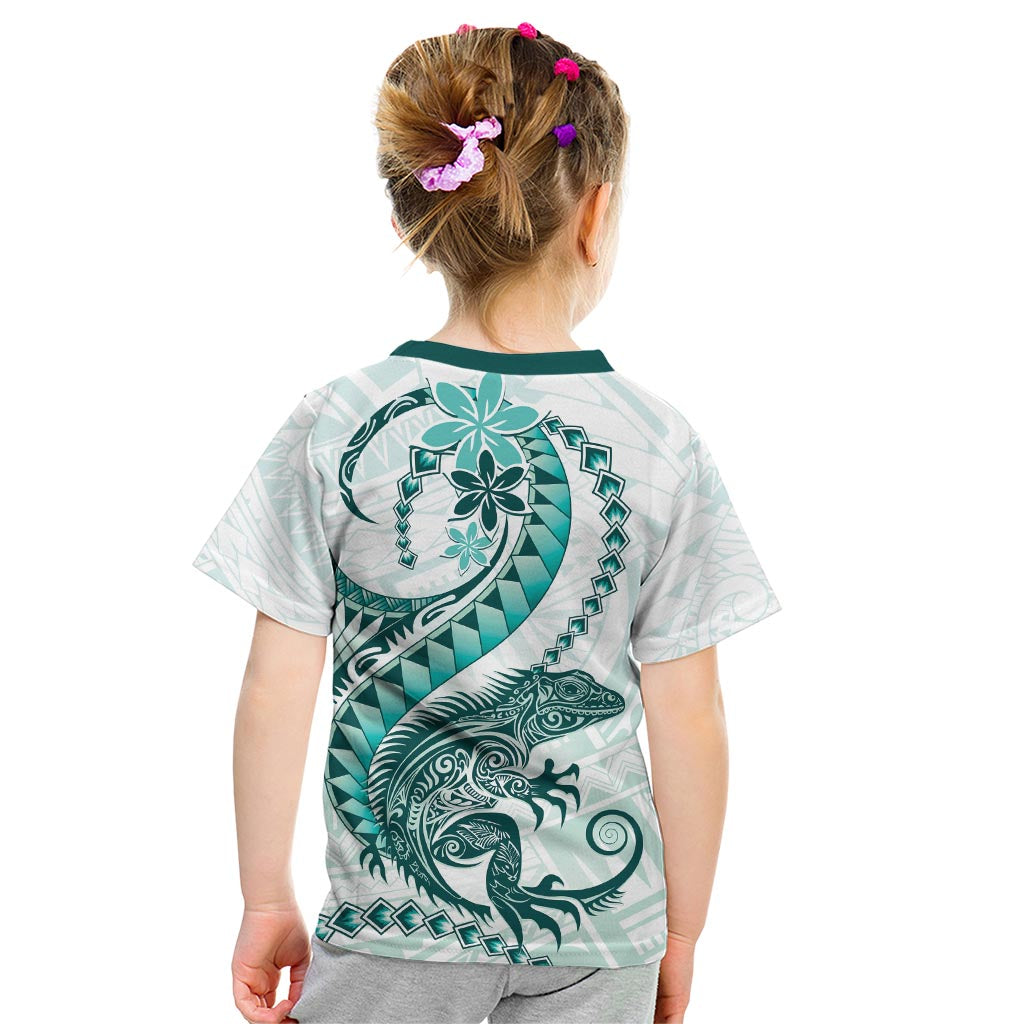 Teal Maori Tuatara Kid T Shirt Luxury Pastel Pattern