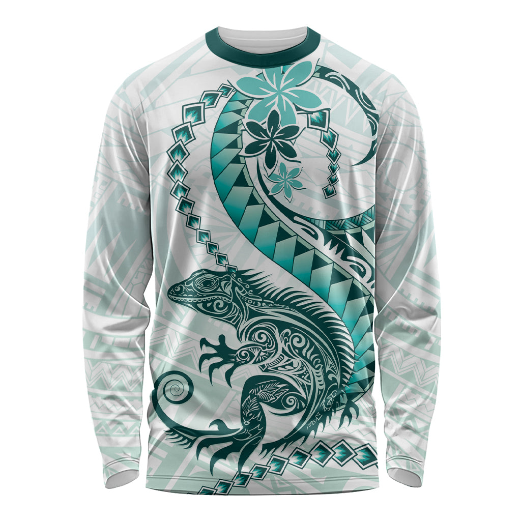 Teal Maori Tuatara Long Sleeve Shirt Luxury Pastel Pattern LT01 Unisex Teal - Polynesian Pride