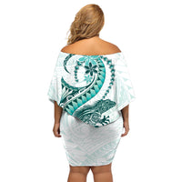 Teal Maori Tuatara Off Shoulder Short Dress Luxury Pastel Pattern