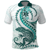 Teal Maori Tuatara Polo Shirt Luxury Pastel Pattern
