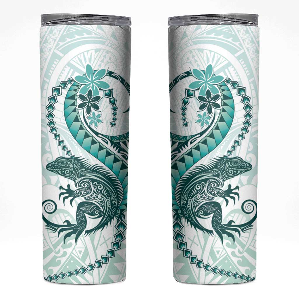 Teal Maori Tuatara Skinny Tumbler Luxury Pastel Pattern