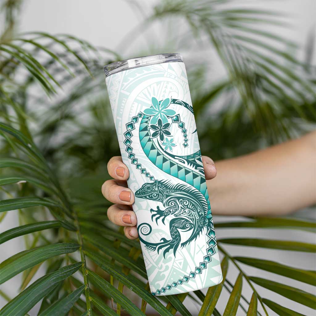 Teal Maori Tuatara Skinny Tumbler Luxury Pastel Pattern