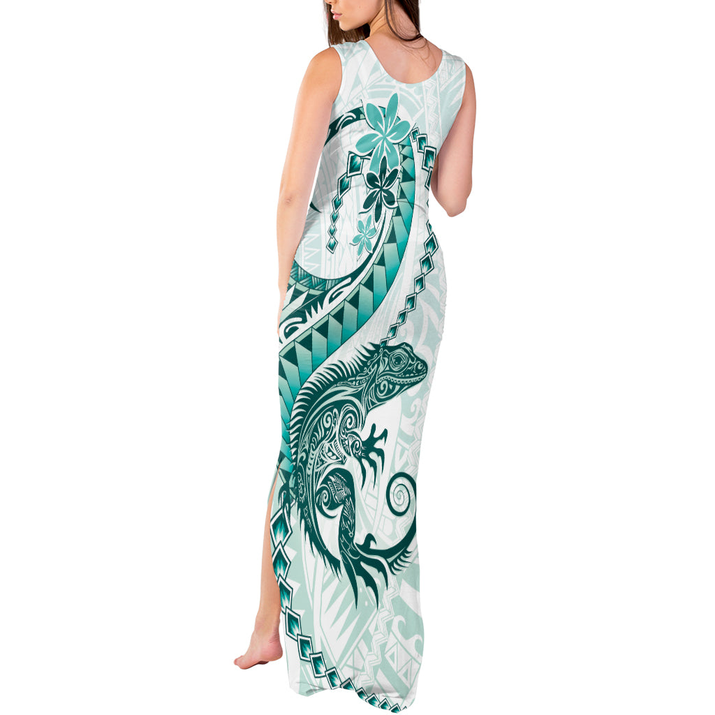 Teal Maori Tuatara Tank Maxi Dress Luxury Pastel Pattern