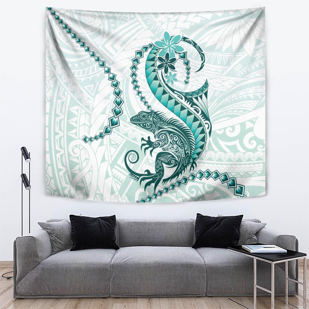 Teal Maori Tuatara Tapestry Luxury Pastel Pattern LT01 Teal - Polynesian Pride