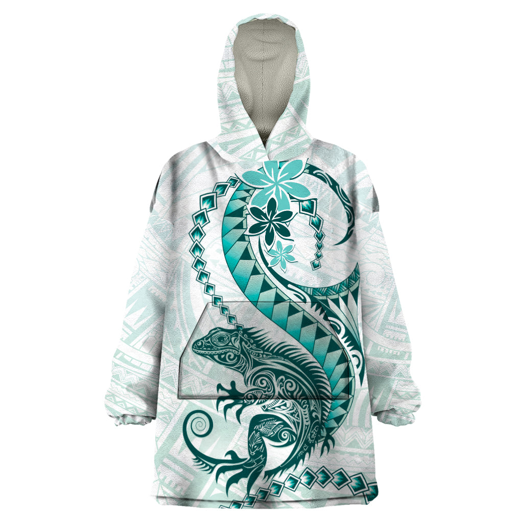 Teal Maori Tuatara Wearable Blanket Hoodie Luxury Pastel Pattern LT01 One Size Teal - Polynesian Pride