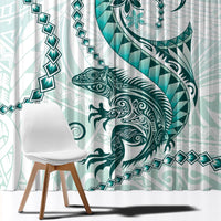 Teal Maori Tuatara Window Curtain Luxury Pastel Pattern