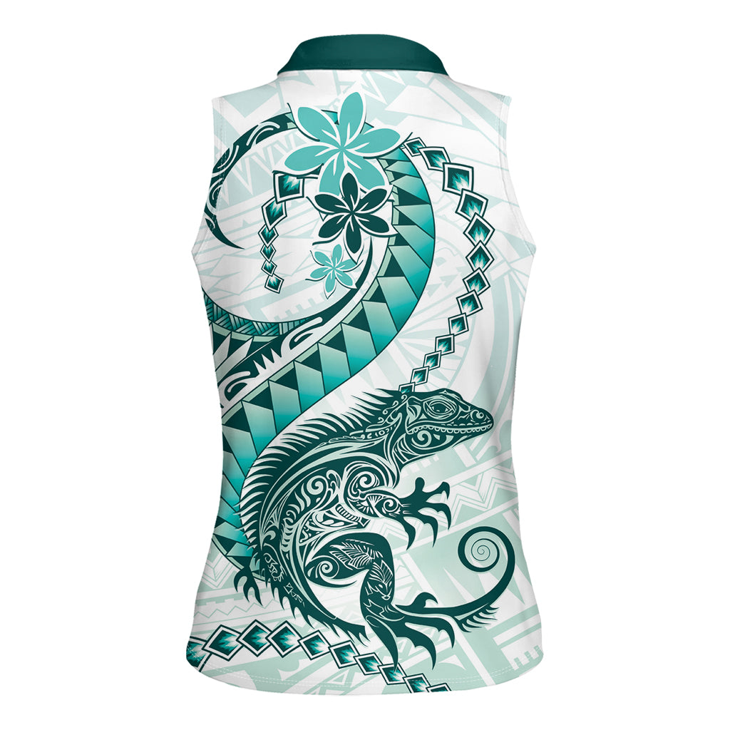 Teal Maori Tuatara Women Sleeveless Polo Shirt Luxury Pastel Pattern