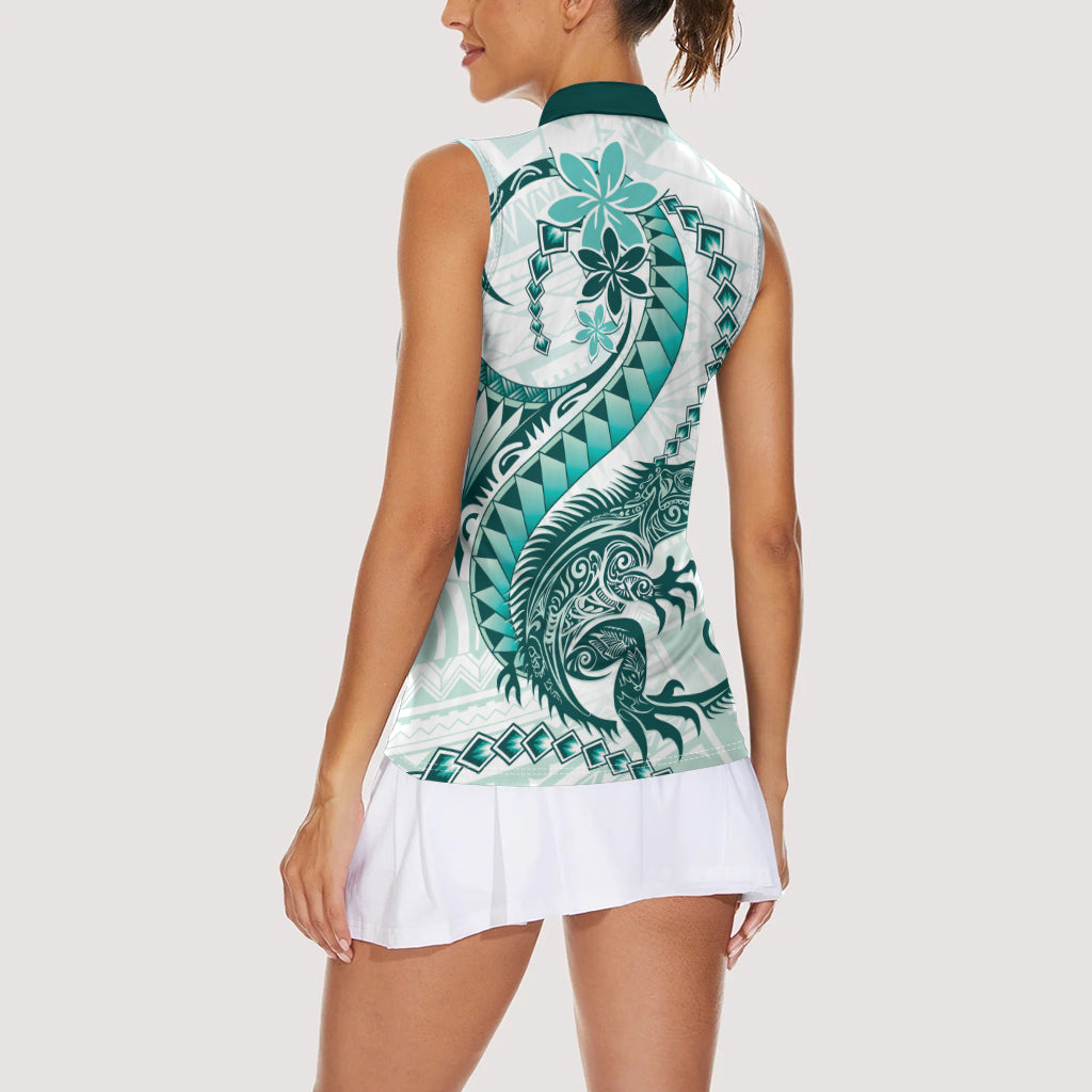 Teal Maori Tuatara Women Sleeveless Polo Shirt Luxury Pastel Pattern