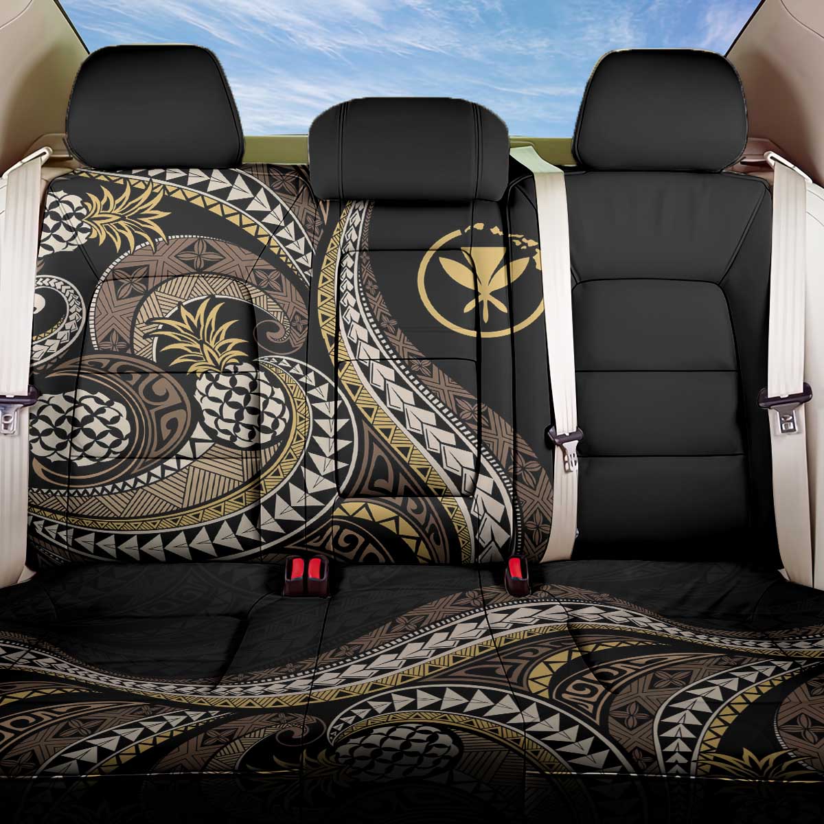 Hawaii Pineapple Brown Tribal Pattern Back Car Seat Cover LT01 One Size Brown - Polynesian Pride