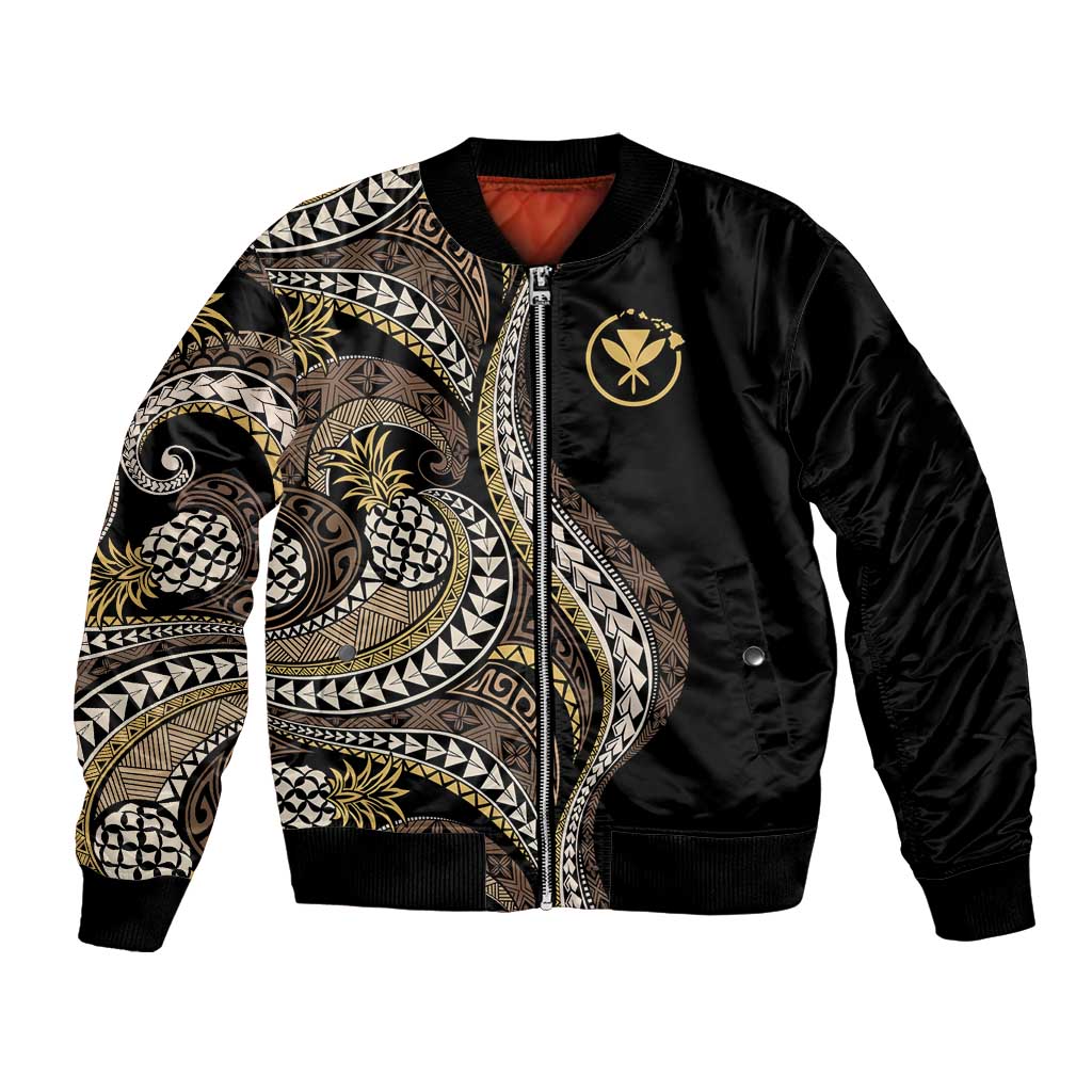 Hawaii Pineapple Brown Tribal Pattern Bomber Jacket LT01 Unisex Brown - Polynesian Pride