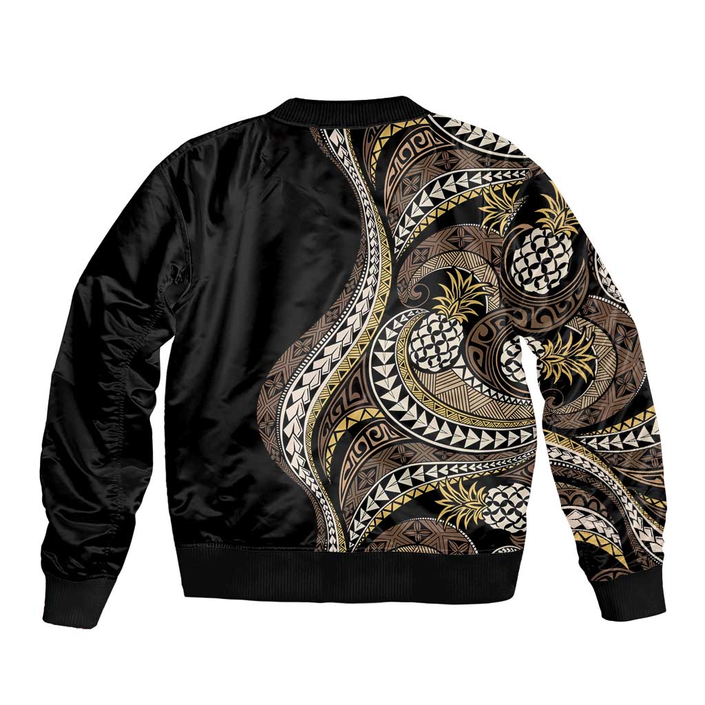 Hawaii Pineapple Brown Tribal Pattern Bomber Jacket - Polynesian Pride