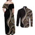 Hawaii Pineapple Brown Tribal Pattern Couples Matching Off Shoulder Maxi Dress and Long Sleeve Button Shirt - Polynesian Pride