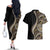 Hawaii Pineapple Brown Tribal Pattern Couples Matching Off The Shoulder Long Sleeve Dress and Hawaiian Shirt - Polynesian Pride