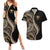 Hawaii Pineapple Brown Tribal Pattern Couples Matching Summer Maxi Dress and Hawaiian Shirt - Polynesian Pride