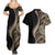 Hawaii Pineapple Brown Tribal Pattern Couples Matching Summer Maxi Dress and Hawaiian Shirt - Polynesian Pride
