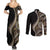 Hawaii Pineapple Brown Tribal Pattern Couples Matching Summer Maxi Dress and Long Sleeve Button Shirt - Polynesian Pride