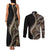 Hawaii Pineapple Brown Tribal Pattern Couples Matching Tank Maxi Dress and Long Sleeve Button Shirt - Polynesian Pride