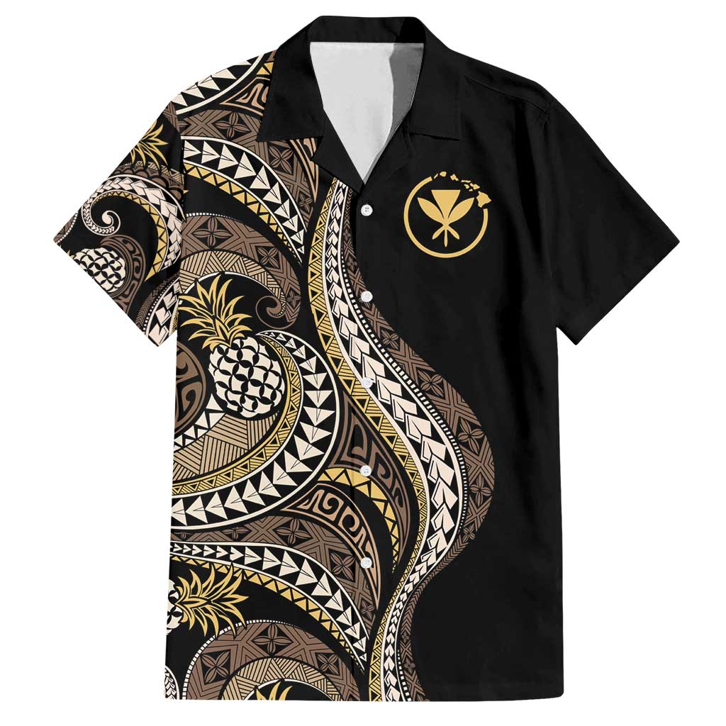 Hawaii Pineapple Brown Tribal Pattern Family Matching Long Sleeve Bodycon Dress and Hawaiian Shirt - Polynesian Pride